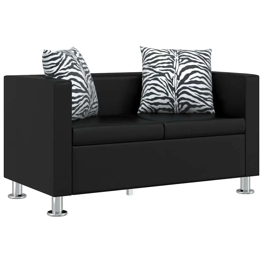 Black Artificial Leather 2-Seater Sofa