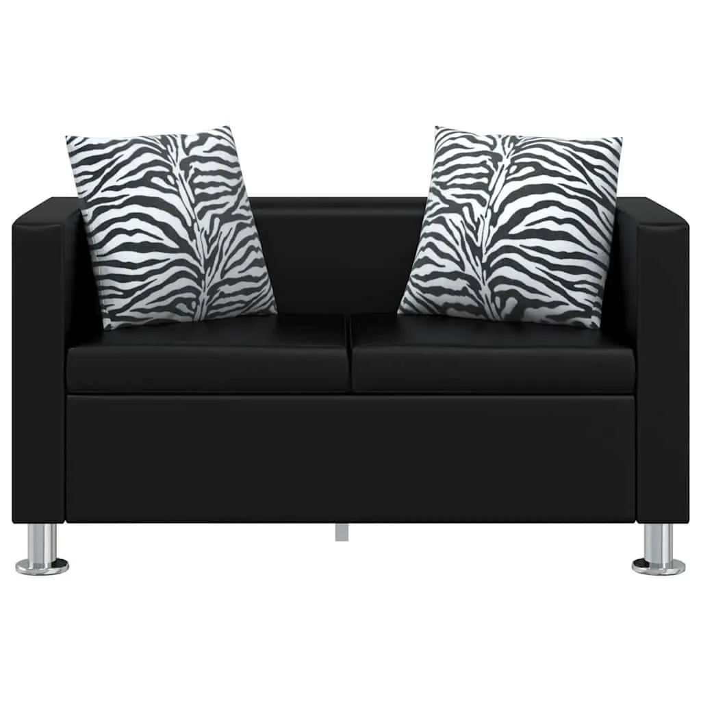 Black Artificial Leather 2-Seater Sofa