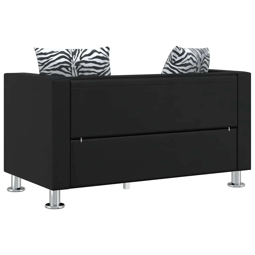Black Artificial Leather 2-Seater Sofa