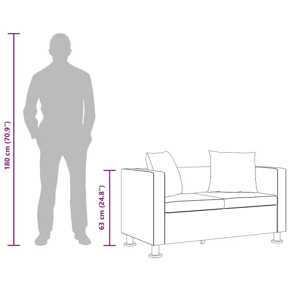 Black Artificial Leather 2-Seater Sofa