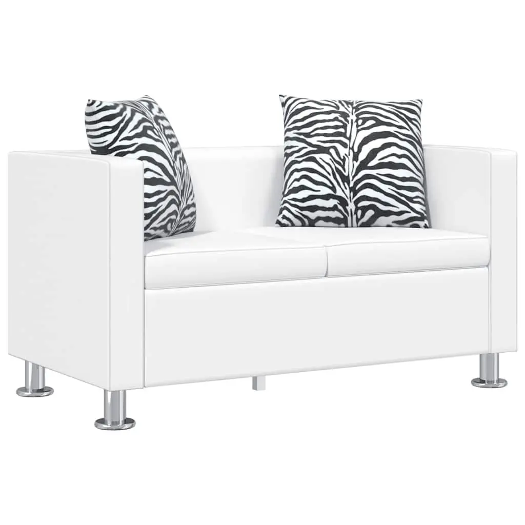 White Modern 2-Seater Sofa with Padded Cushions