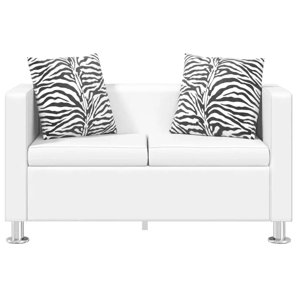 White Modern 2-Seater Sofa with Padded Cushions