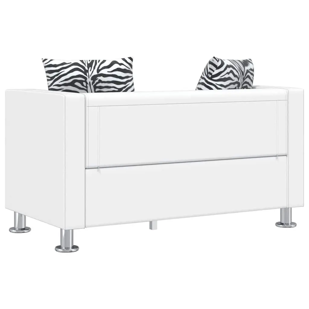White Modern 2-Seater Sofa with Padded Cushions
