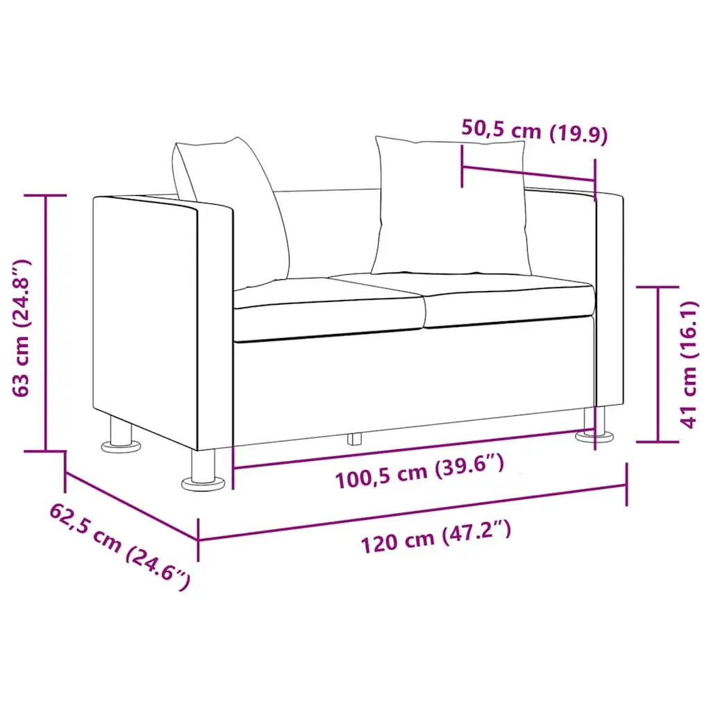 White Modern 2-Seater Sofa with Padded Cushions