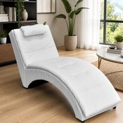 Stylish White Faux Leather Chaise Longue with Pillow