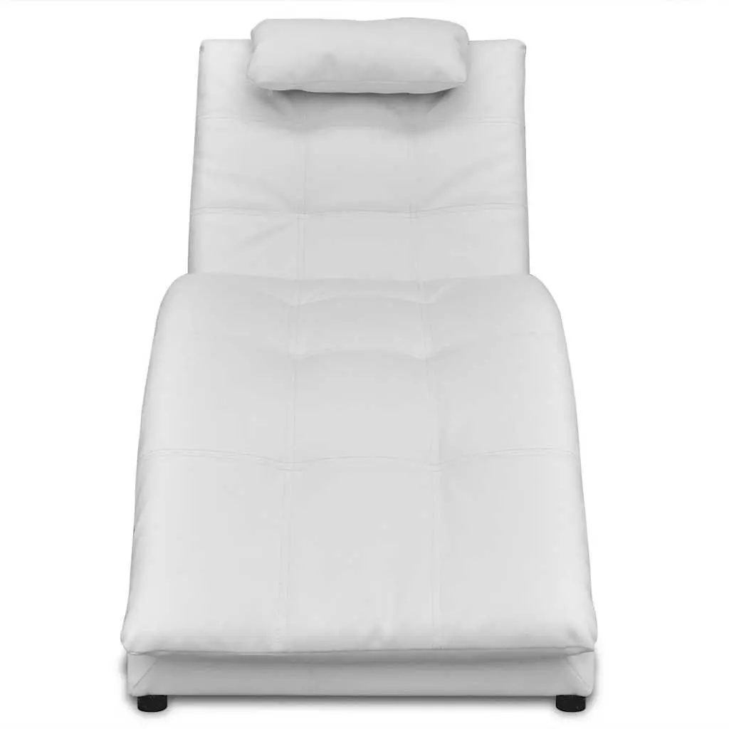 Chaise Longue Artificial Leather White Modern Living Room Lounger with Pillow