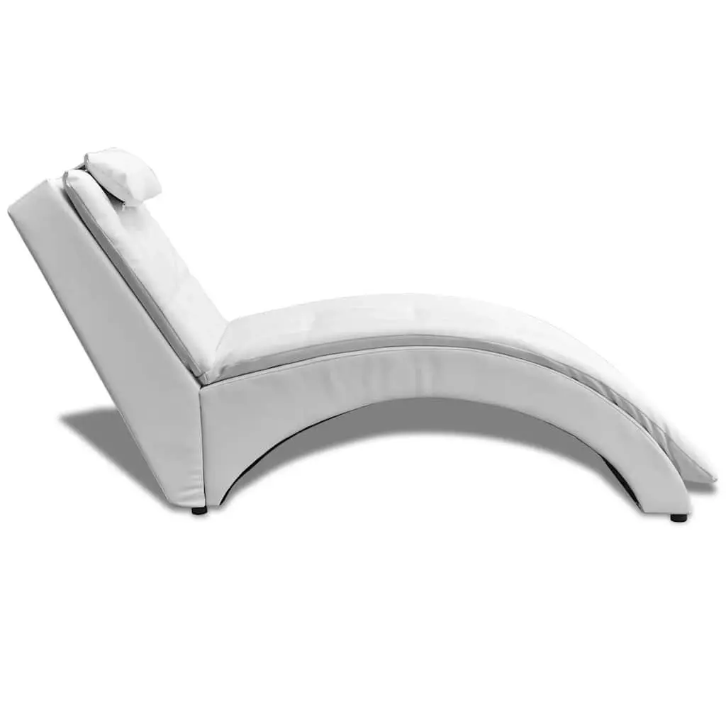 Chaise Longue Artificial Leather White Modern Living Room Lounger with Pillow