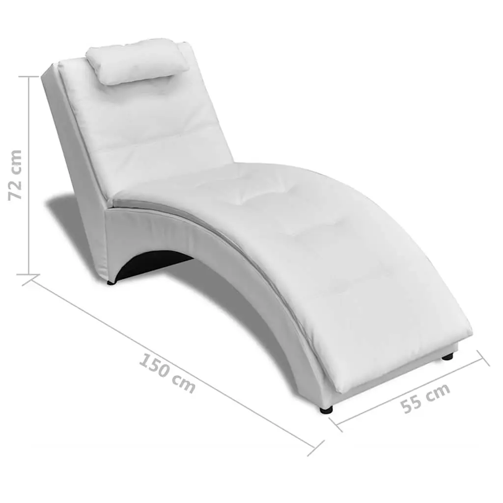 Chaise Longue Artificial Leather White Modern Living Room Lounger with Pillow