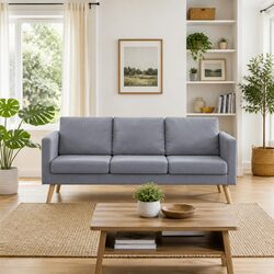 Grey Fabric 3-Seater Sofa with Padded Cushions