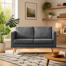 Stylish Grey Fabric 2-Seater Sofa for Comfortable Seating