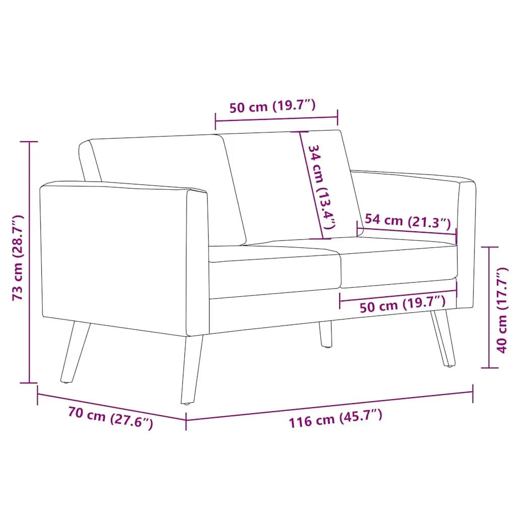2-Seater Sofa Grey Fabric Couch Living Room Furniture Comfortable Padded Seating