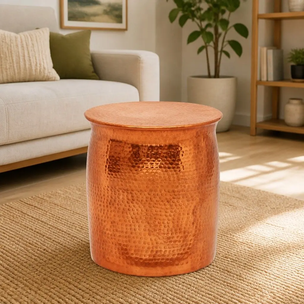 Hammered Aluminium Stool and Side Table in Gold