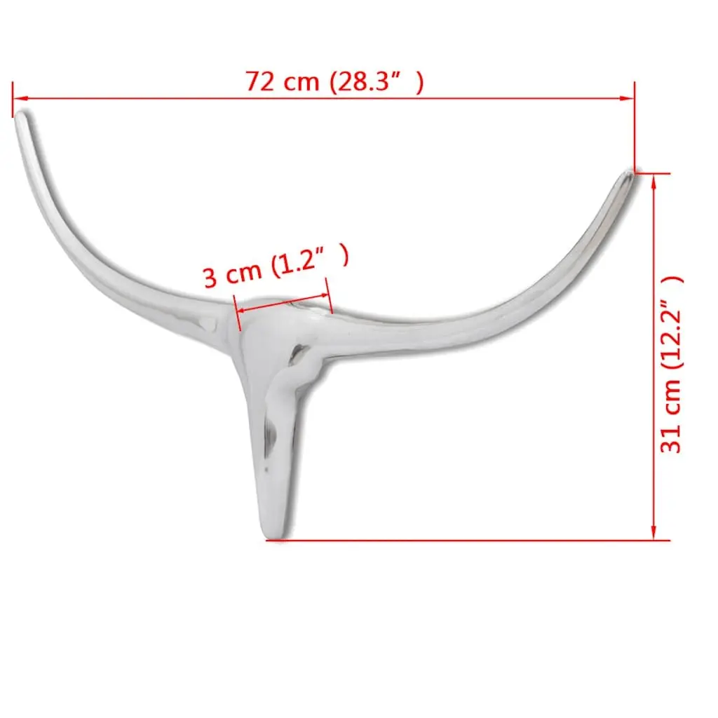Wall Mounted Sculpture Aluminium 72cm Silver Bull's Head Decoration