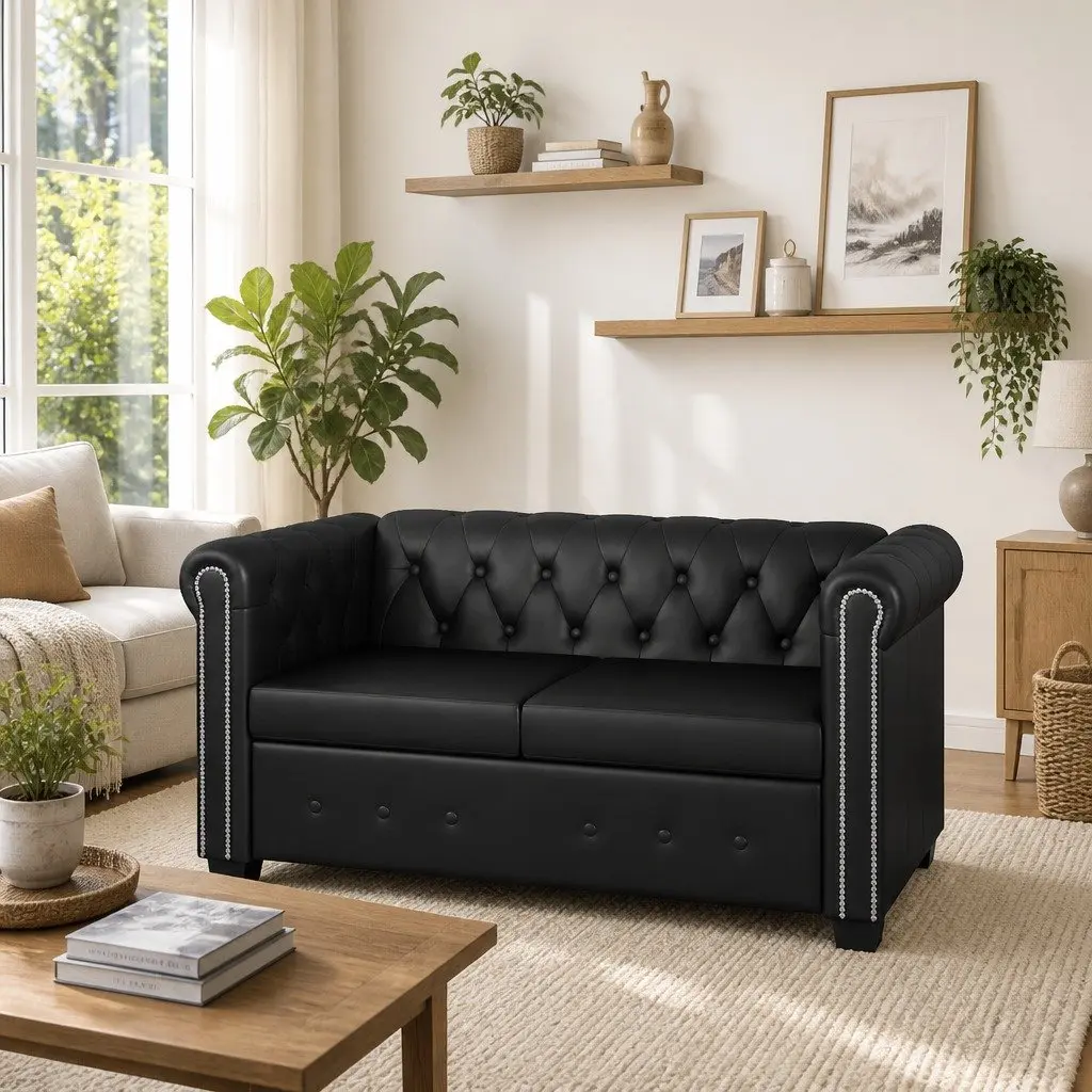 2-Seater Chesterfield Sofa in Black