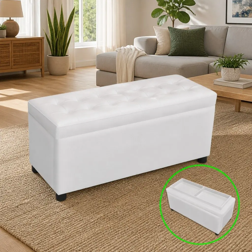 White Storage Ottoman with Hidden Compartment