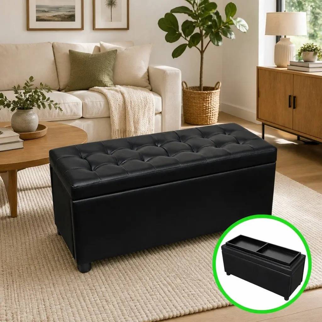 Black Storage Ottoman with Hidden Compartment