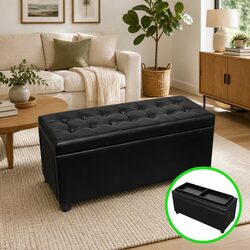 Stylish Black Storage Ottoman with Hidden Compartment