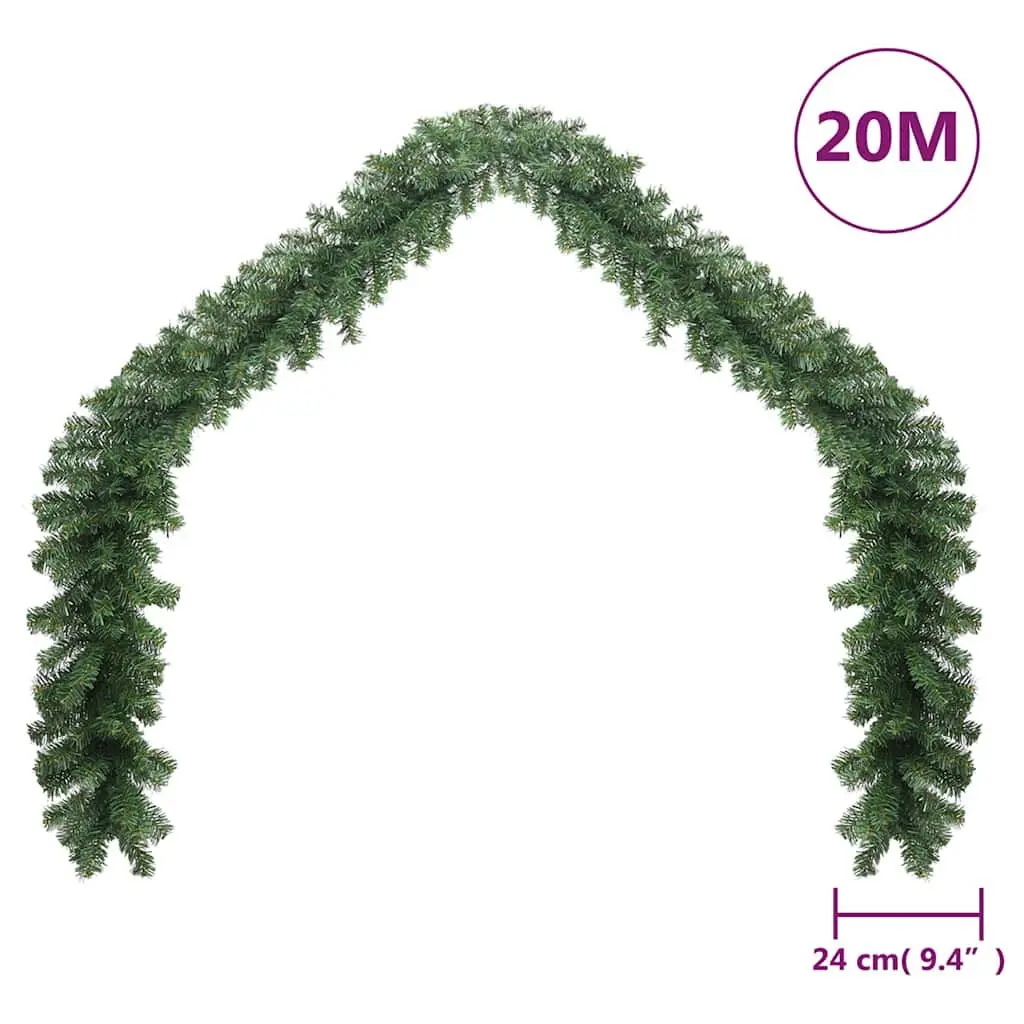 Christmas Garland Green LED Lights 20m Indoor Outdoor Decoration