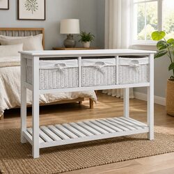 Stylish White Storage Sideboard with Baskets