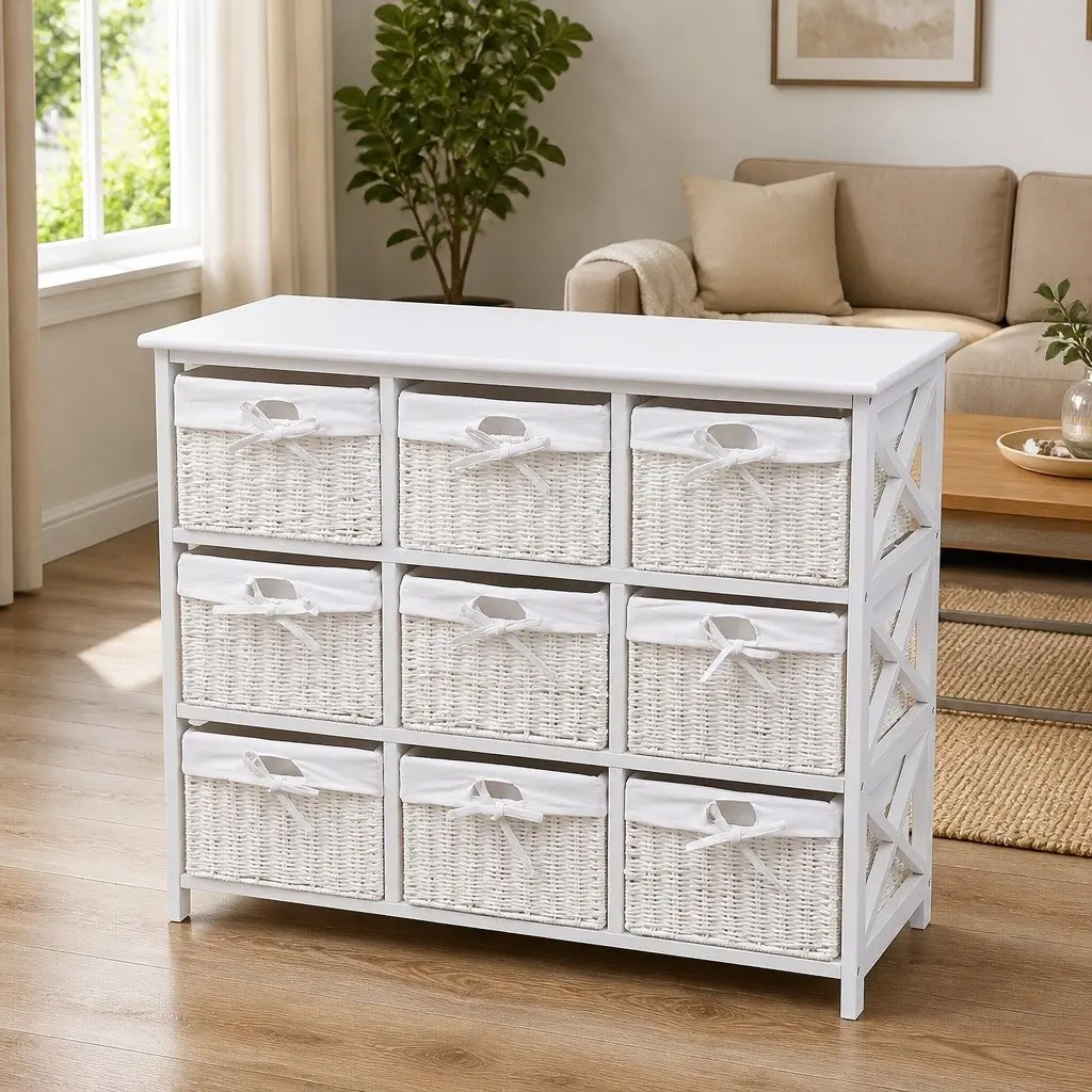 Storage Cabinet with 9 Woven Baskets