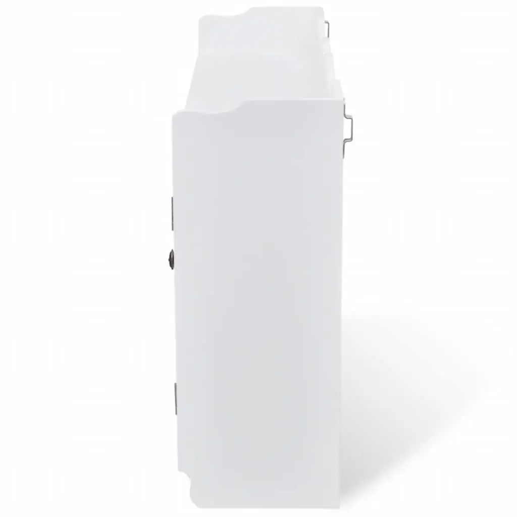 Wall Display Cabinet MDF White 2 Glass Doors 4 Hooks