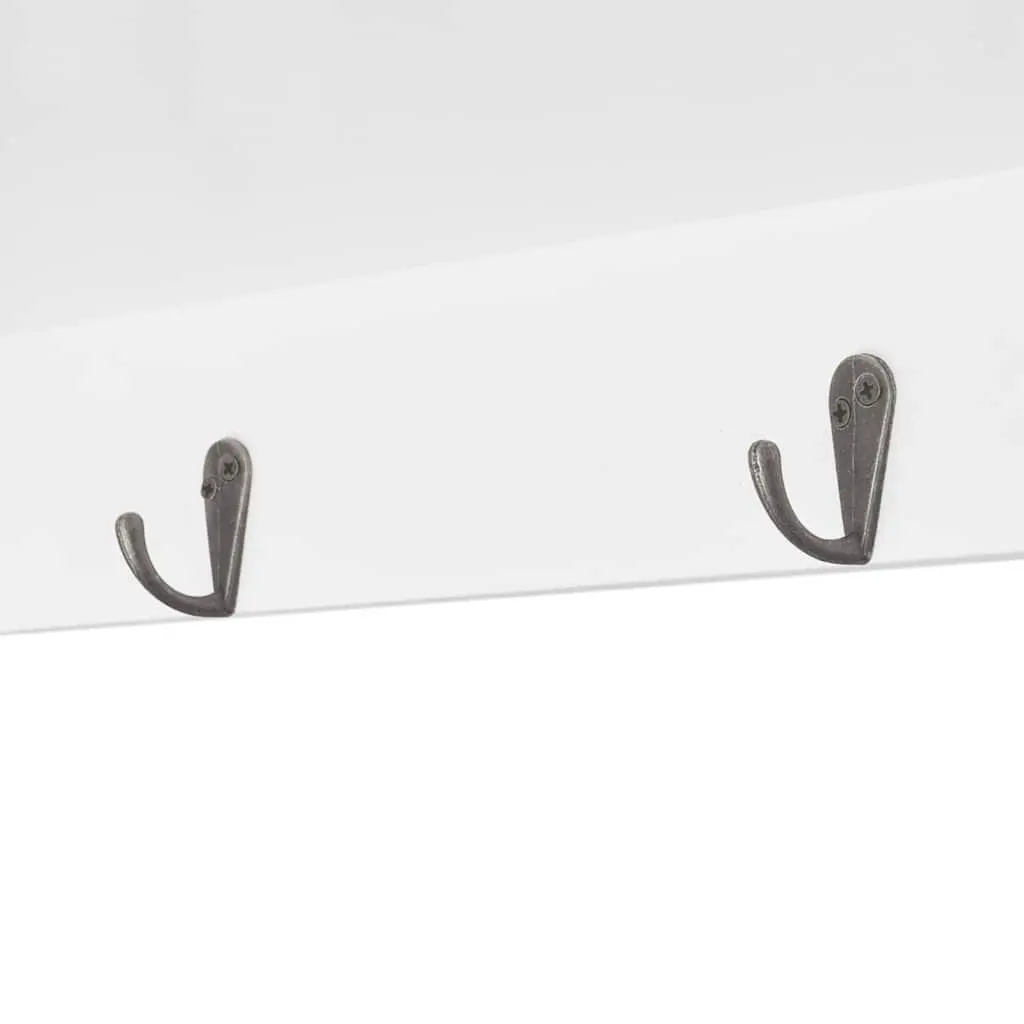 Wall Display Cabinet MDF White 2 Glass Doors 4 Hooks