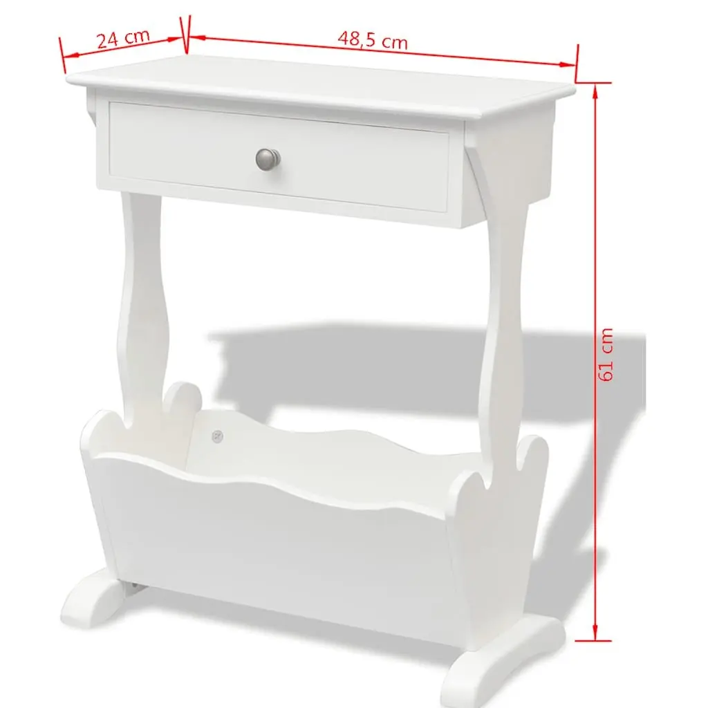 Magazine Rack White with Drawer Storage Cabinet Side Table