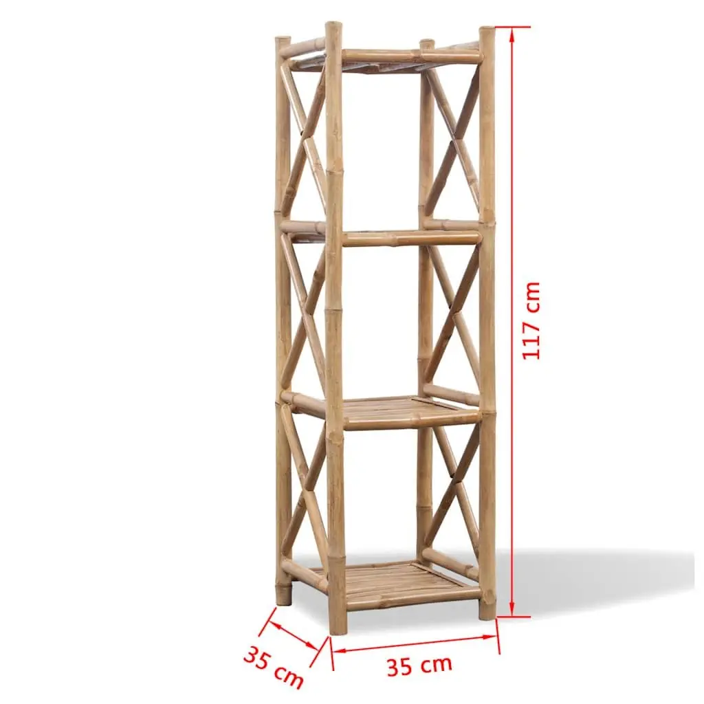 Brown 4-Tier Square Bamboo Bookcase Storage Rack