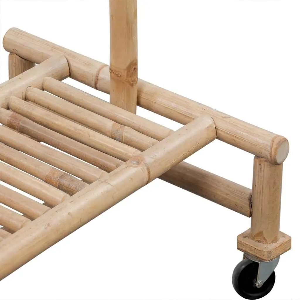 Bamboo Clothes Rack with Mobile Castors and Shelf