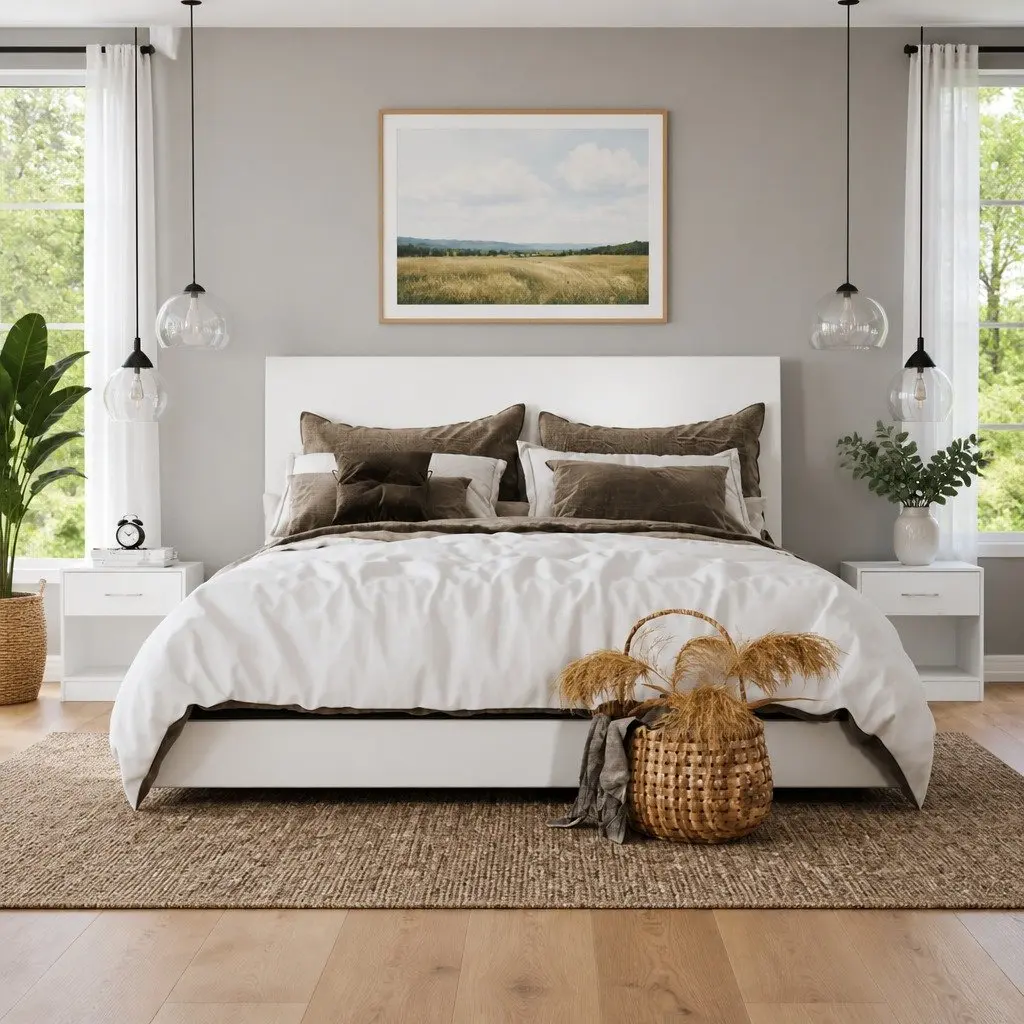2-Piece White Nightstand Set with Storage