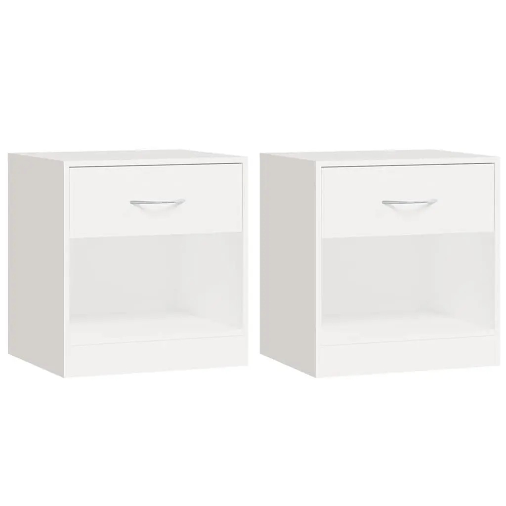 2-Piece White Nightstand Set with Storage