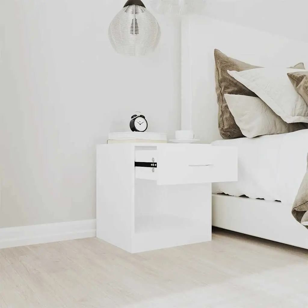 2-Piece White Nightstand Set with Storage