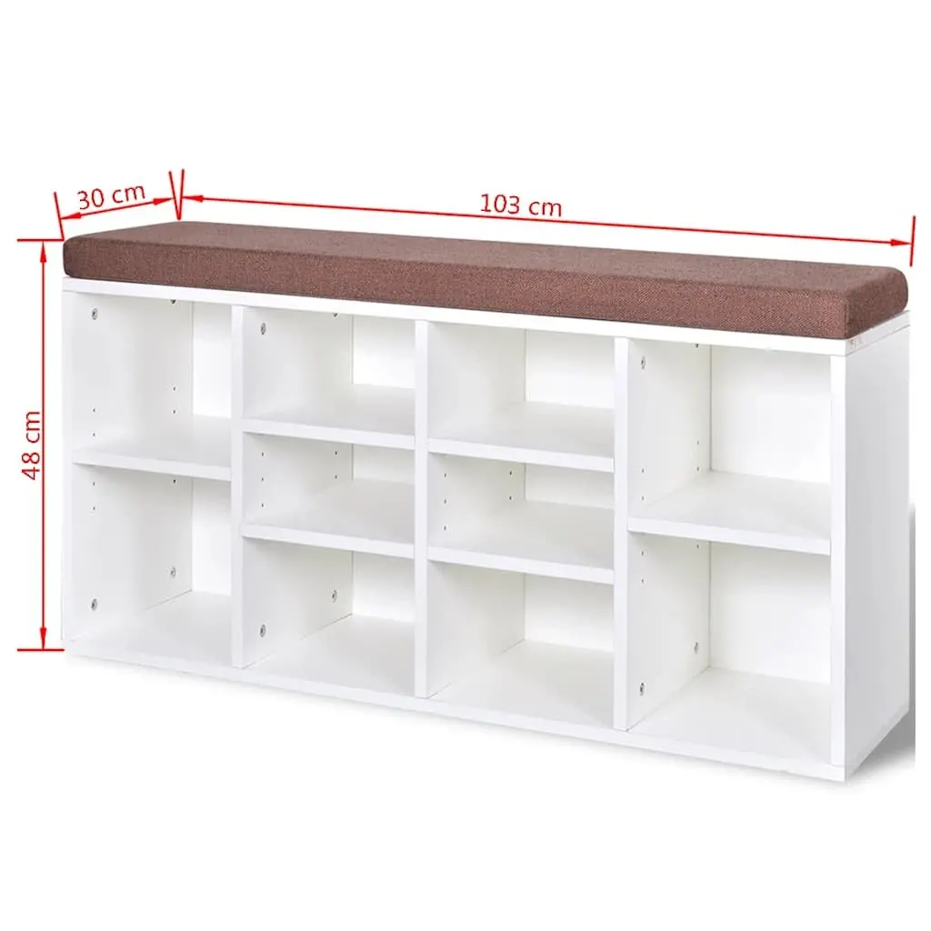 White Shoe Storage Bench with 10 Compartments