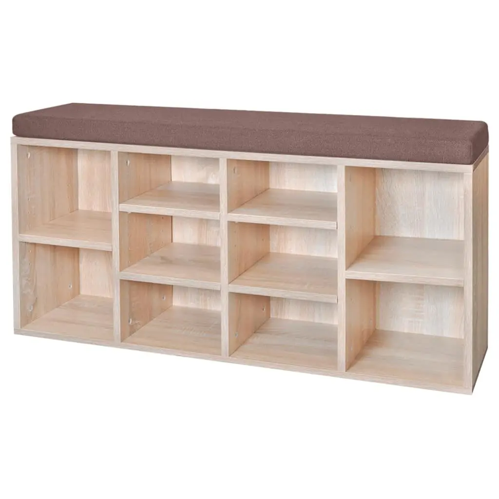 Brown Shoe Storage Bench with 10 Compartments
