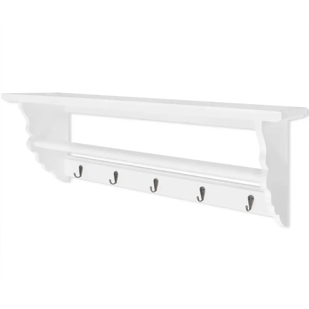 Coat Rack MDF Wall Mount Baroque Style White Shelf Hooks