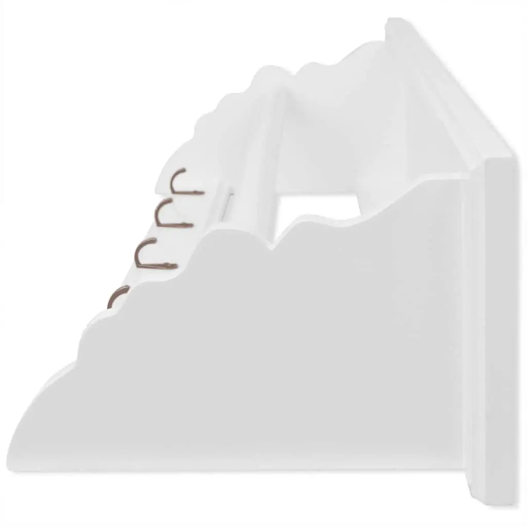 Coat Rack MDF Wall Mount Baroque Style White Shelf Hooks