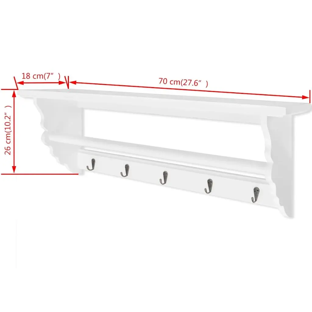 Coat Rack MDF Wall Mount Baroque Style White Shelf Hooks