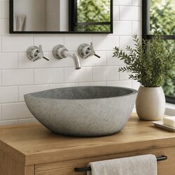 Natural Taupe Oval River Stone Bathroom Sink 36-46cm