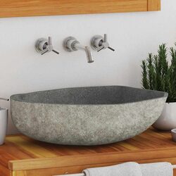 Durable Natural River Stone Oval Sink 45-53cm Taupe