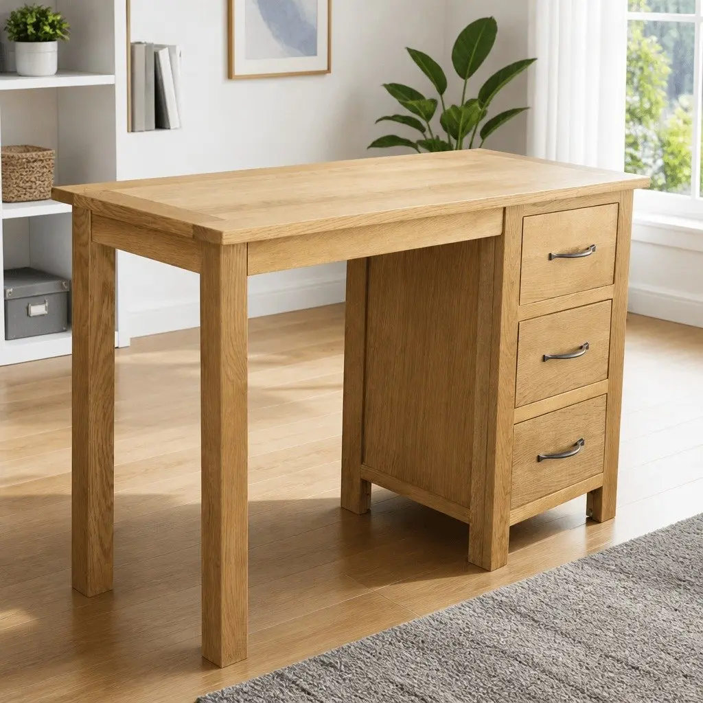 Solid Oak Wood Desk with 3 Drawers for Durable Storage