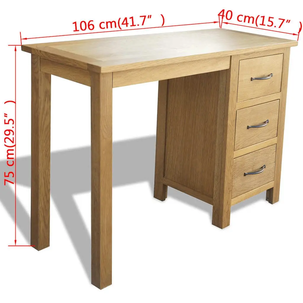 Solid Oak Wood Desk with 3 Drawers for Durable Storage