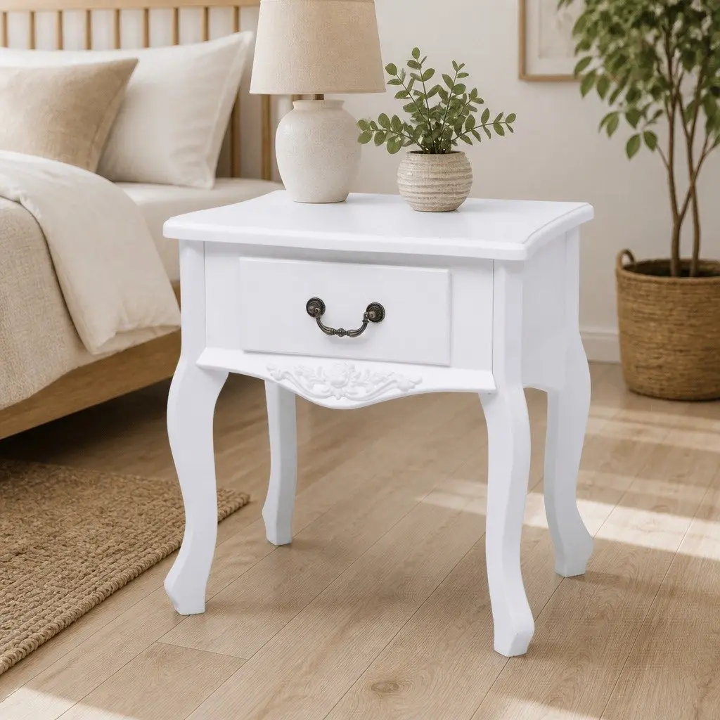 White Bedside Cabinet with Drawer for Storage
