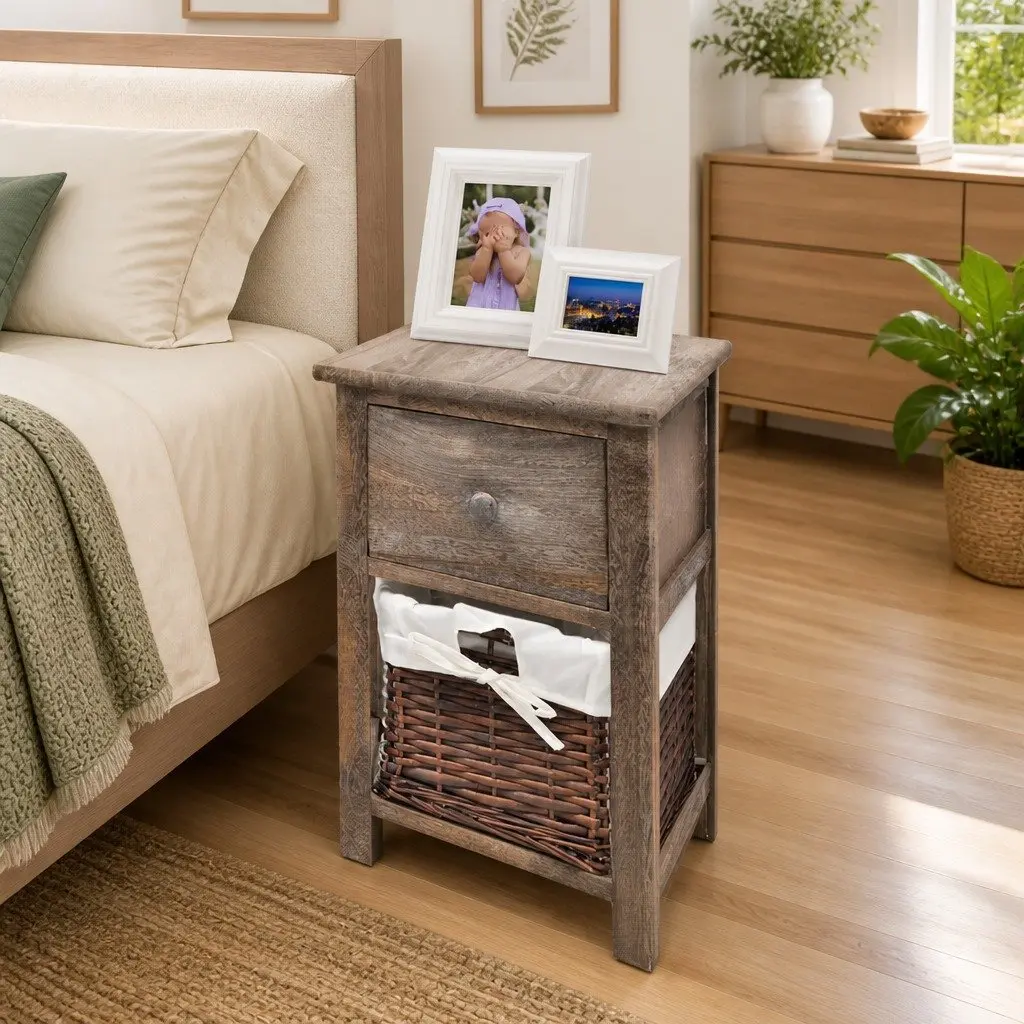 Brown Wood Nightstand Set with Storage Drawers