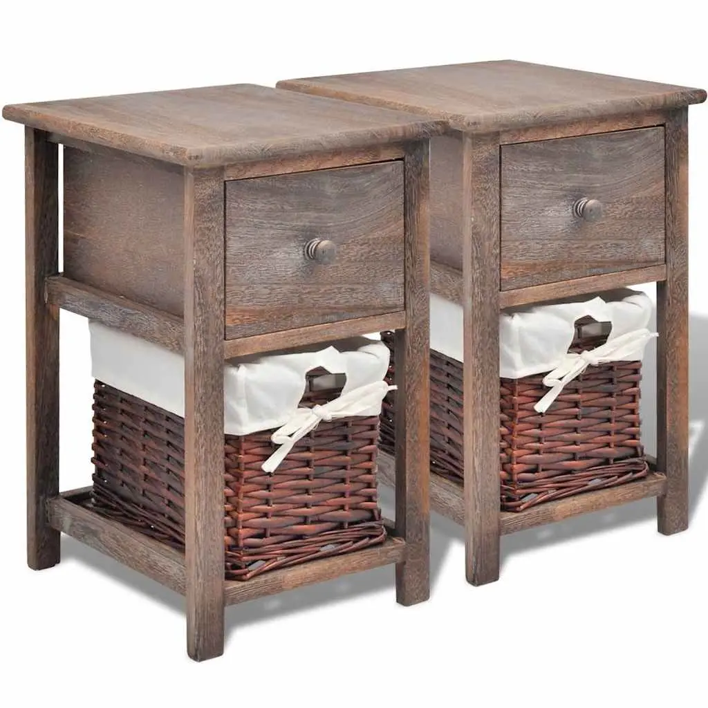 Brown Wood Nightstand Set with Storage Drawers