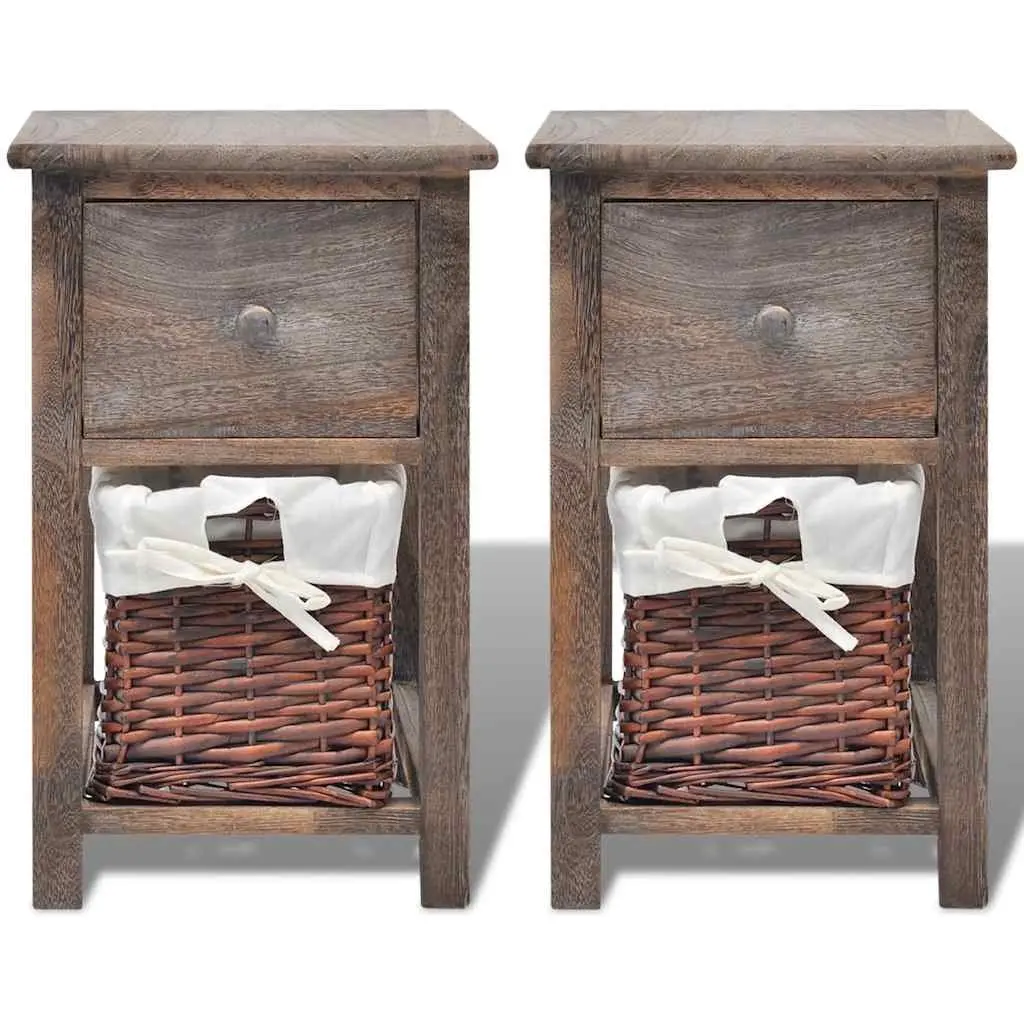 Brown Wood Nightstand Set with Storage Drawers