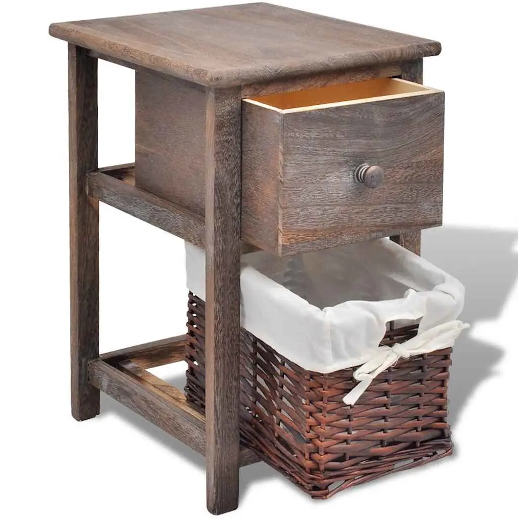 Brown Wood Nightstand Set with Storage Drawers