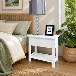 Stylish White Wooden Bedside Cabinet with Drawer