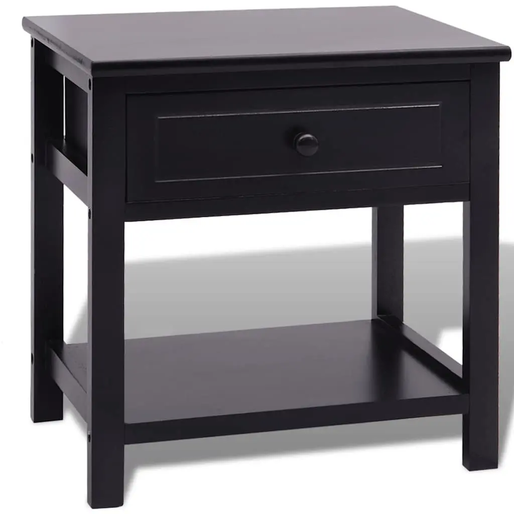 Bedside Table Wood Black Nightstand Drawer Storage Cabinet