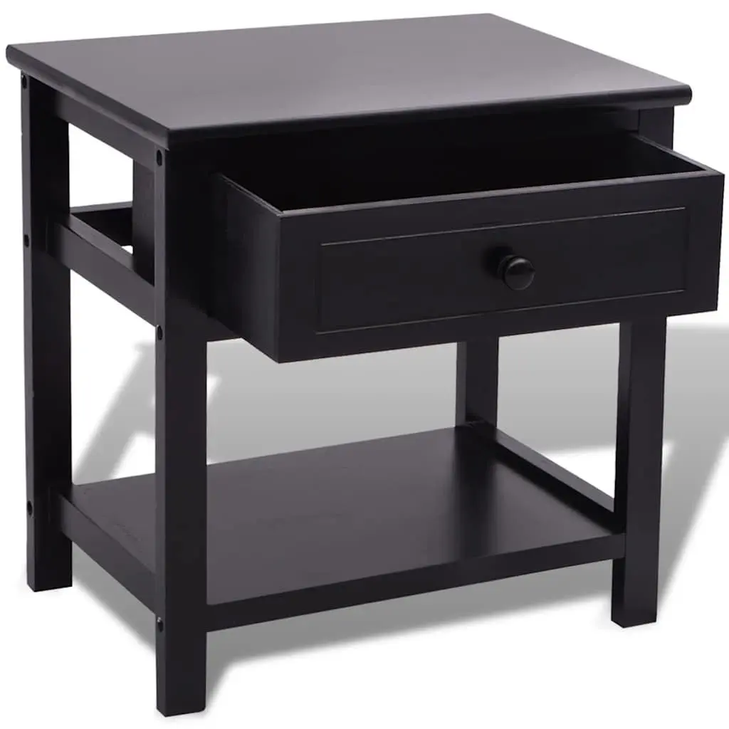 Bedside Table Wood Black Nightstand Drawer Storage Cabinet