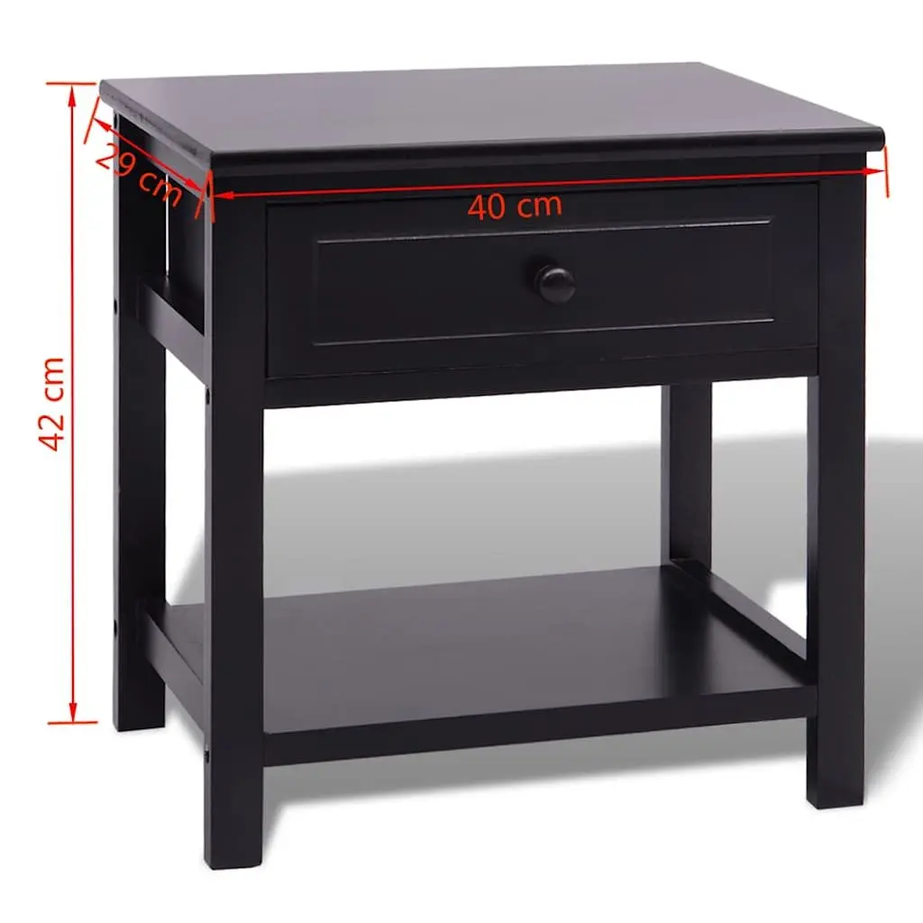 Bedside Table Wood Black Nightstand Drawer Storage Cabinet
